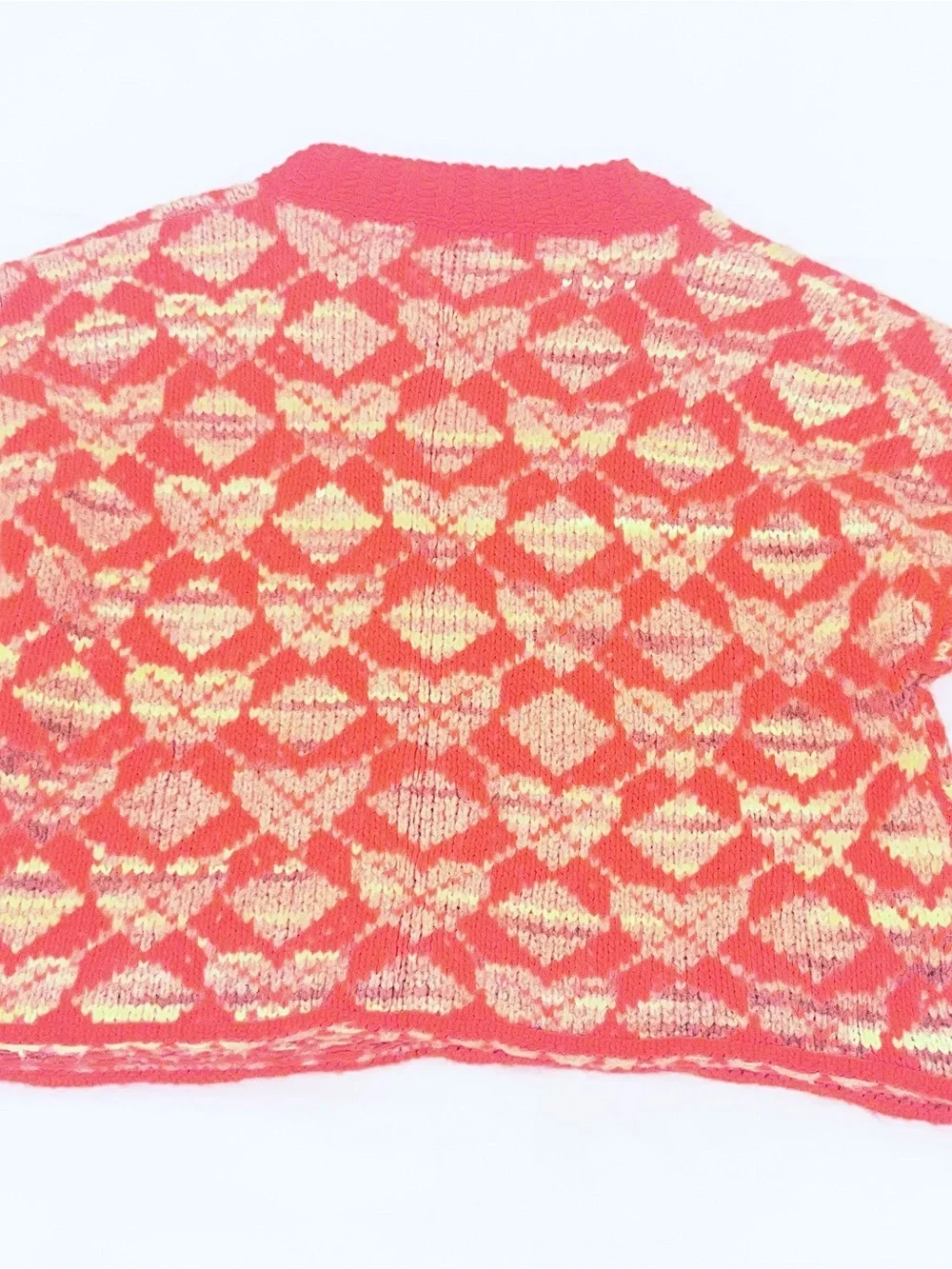 Free People Red & Cream Geometric Crewneck Sweater